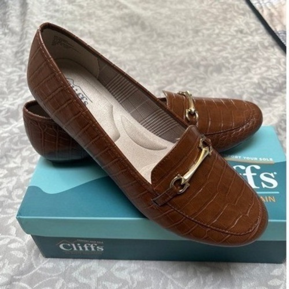 Cliffs by White Mountain‎ Glowing Brown Croco Print Bit Loafers womens11